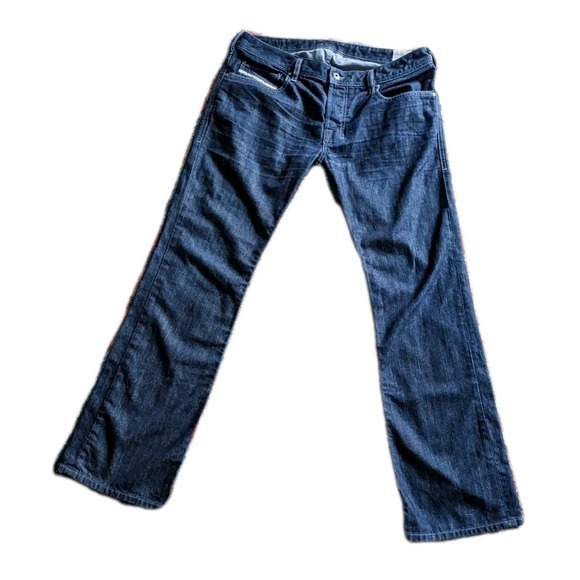 Diesel Zatiny Jeans Mens 33x32 Blue Dark Wash Bootcut Button Fly Raw Denim Pants